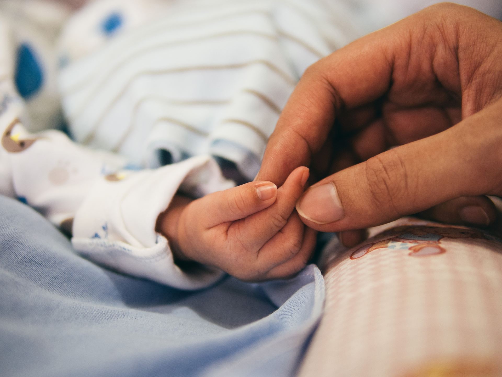 a hand holding a baby